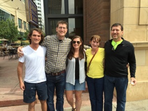 The 5 of us by the clock tower on 6th Street in Downtown Denver. Eli's friend Jack wanted a picture of the 5 of us to text to his wife. Thanks, Jack for taking the picture