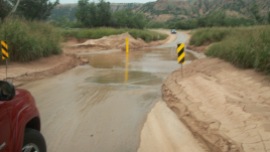 You could drive through them slowly/or quickly.The yellow post told you how deep the water was