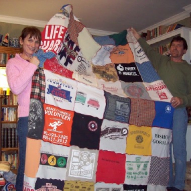 Micah's quilt and you can see the Cubs tshirt and The friendly confines of Wrigley Field
